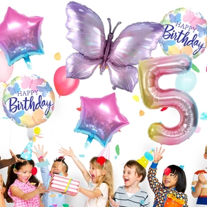 Set de ballons papillon violet et chiffre 5 dégradé 40 pouces pour fête d'anniversaire