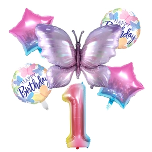 Détail kit de 6 ballons papillon avec chiffre 1 dégradé pour décoration anniversaire