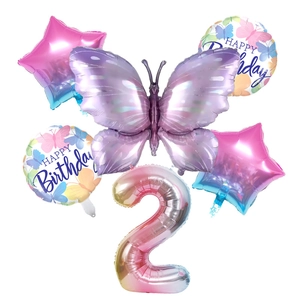 Détails du kit ballons papillon violet et chiffre 2 dégradé pour fête d'anniversaire