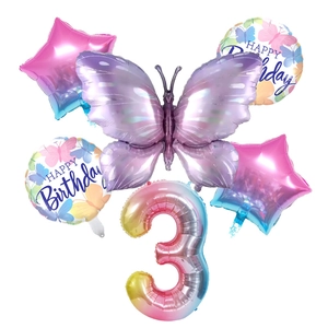 Ensemble détaillé de ballons papillon violet et chiffre 3 dégradé pour décoration de fête