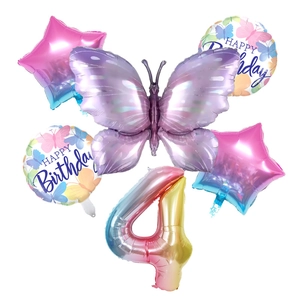 Kit ballons papillon violet avec chiffre 4 dégradé pour décoration anniversaire enfant