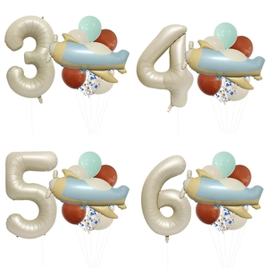 Ballons Anniversaire Avion Rétro Avec Ballon en Aluminium Nombre Crème 32 Pouces Pour Décoration Fête Enfants