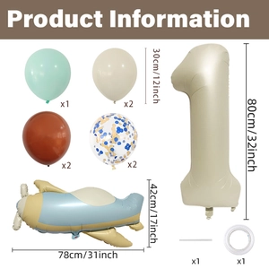 Kit ballon anniversaire avion mat avec chiffre un crème 32 pouces pour décoration