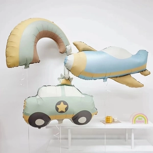 Kit de ballons en aluminium avion et voiture couleurs Morandi pour fête d'anniversaire
