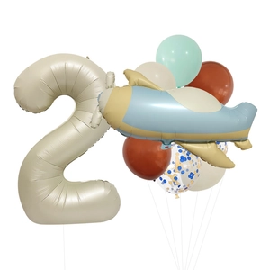 Kit ballons anniversaire avion rétro avec chiffre 2 crème de 32 pouces pour décoration