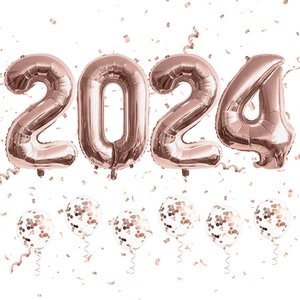 Rose gold 2024 foil balloons set with confetti latex balloons for party decoration
