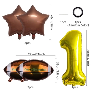 Super Bowl football balloon set with champion trophy design and golden number one balloon