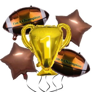 5pcs Super Bowl football balloon set with golden champion trophy and star balloons