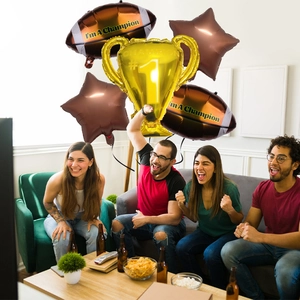 Five-piece Super Bowl football balloon set with trophy and stars for party celebration