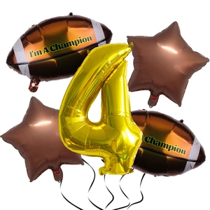 Macro view of Super Bowl football balloon set with golden number and champion star details