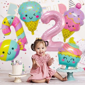 Macaron pastel ice cream and candy foil balloon set for 2nd birthday party decoration