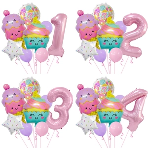 Décorations De Ballon Numérique Thème Dessert Glace Pour Fête Anniversaire Enfants Feuille Aluminium Latex Style Macaron Fournitures Festives