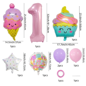 Kit ballons crème glacée et donut avec chiffre 1 rose 32 pouces pour premier anniversaire