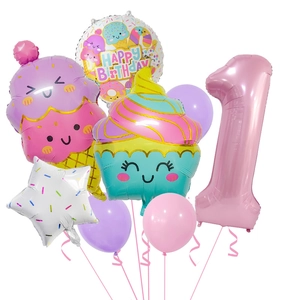 Kit de ballons donut glace chiffre 1 rose pour décoration de premier anniversaire