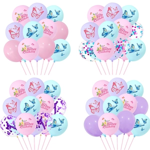 Butterfly Birthday Balloon Collection Macaron Pink Purple Blue Latex Balloons With Confetti Happy Birthday Print For Party Decoration
