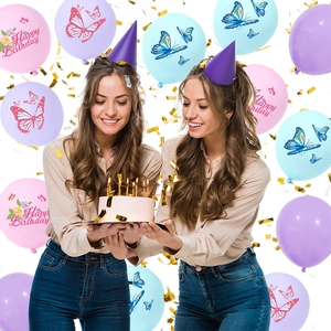 Pastel butterfly birthday balloons set for party decoration and photo props