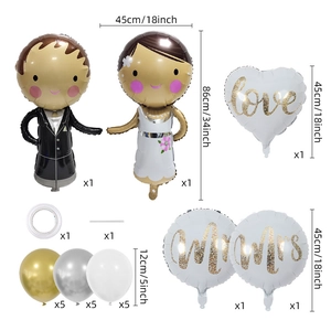 Wedding balloon set with Mr Mrs foil balloons, bride groom shapes and latex balloons
