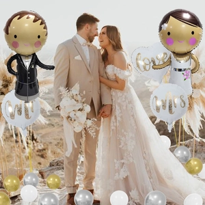 Wedding balloon set featuring Mr & Mrs gold script with bride and groom foil shapes