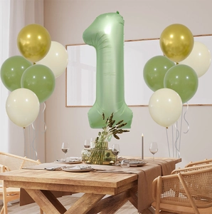 Kit de ballons d'anniversaire vert olive et or avec chiffre 1 sauge pour décoration