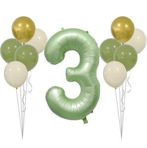 Kit de ballon chiffre 3 vert olive avec ballons en latex dorés et crème pour décoration