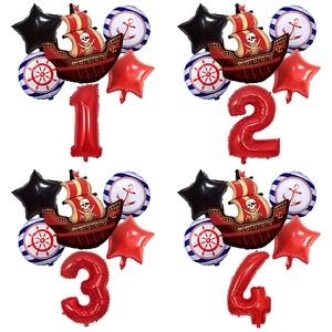 Pirate Ship Birthday Balloon Set Red Number Aluminum Foil Balloons Pirate Theme Party Decorations For Kids Boy Gift