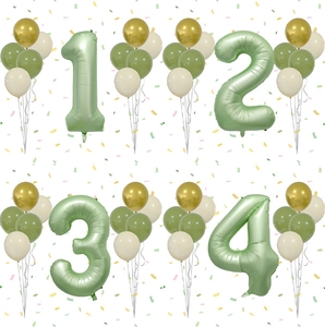 Sage Green Olive Gold Balloon Set Large Number Aluminum Film Latex Balloons For Birthday Party Decoration Wedding Anniversary