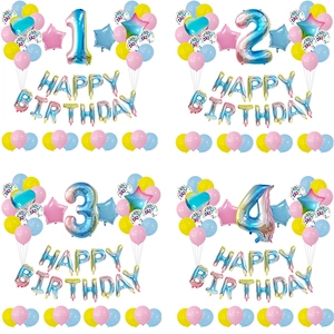 Gradient Color Birthday Balloon Decoration Large Number Foil Balloons Happy Birthday Banner Stars Latex Balloons Party Deco