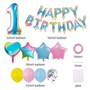 32-inch gradient number 1 balloon set with colorful foil stars and birthday banner