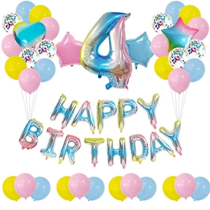 Rainbow gradient 32-inch number 4 foil balloon kit with heart and star party decorations