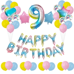 32-inch gradient number 9 balloon set with Happy Birthday letters and sequins