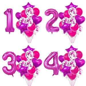Pink Purple Foil Balloon Collection Aluminum Number Heart Star And Sequin Latex Balloons For Anniversary Girls Birthday Party Decoration