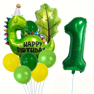 Set de ballons d'anniversaire dinosaure vert avec chiffre un pour déco de fête forêt
