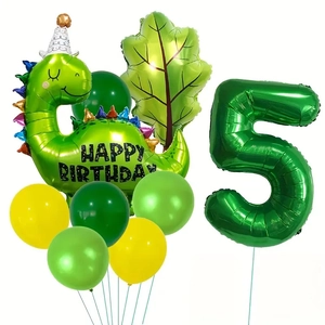 Décoration de Fête d'Anniversaire Thème Jungle Dinosaure Ballons en Aluminium et Latex Motif Animal Feuille Nombre Enfant
