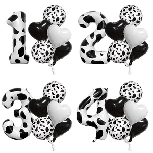 Cow Print Aluminum Film Balloons For Kids Birthday Party Animal Themed Decoration Number And Heart Round Shapes