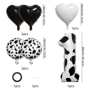 40 inch cow print number 1 balloon set with heart and round foil balloons for party
