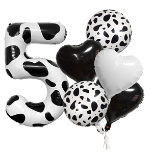 40 inch cow print number 5 foil balloon set with heart and round balloons for birthday party