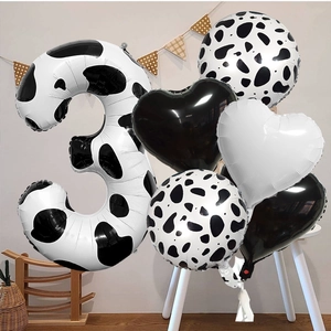 40-inch cow print number 3 balloon set with cow pattern and hearts for birthday decor