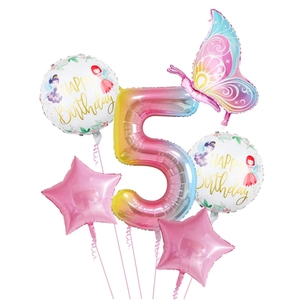 Kit de ballons numéro 5 papillon rose et bleu pour décoration d'anniversaire fille
