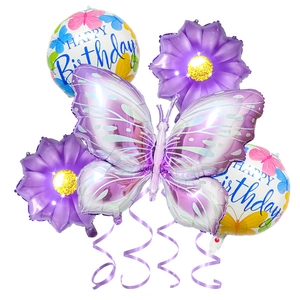 Folienballon-Set mit lila Schmetterling und Sonnenblumen zum Mädchen-Geburtstag