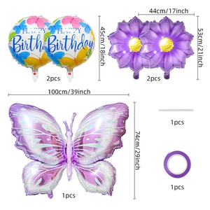 Lila Schmetterling Sonnenblumen Ballon Set mit Happy Birthday Ballons und lila Band