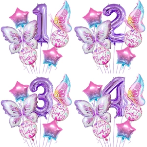 Schmetterling Geburtstag Party Ballon Set Traumhaft Farbverlauf Stern Aluminiumfolie Nummer Ballons Geburtstag Deko Für Kinder
