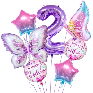 Details zum lila Schmetterlings-Ballon-Set zum 2. Geburtstag mit Sternen und Rundballons