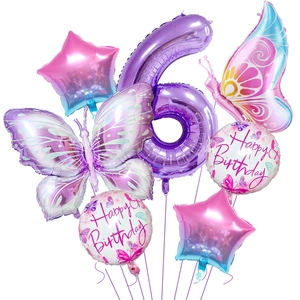 Traumhaftes 7-teiliges Schmetterling-Folienballon-Set für den 6. Geburtstag Deko