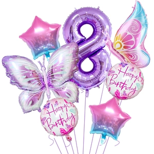 Detail zum 8. Geburtstag Ballon-Set mit lila Zahl 8 und Schmetterling-Folienballons