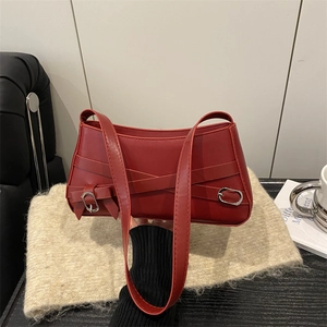 Sac Sous Le Bras En Cuir PU Vintage Pour Femmes Avec Bandoulière Croisée Et Boucle Argentée Sac Baguette Tendance
