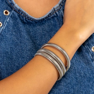 Silver multi-layer spiral stainless steel spring bracelet for men with industrial design