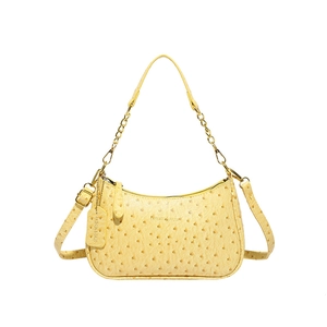 Sac hobo jaune à motif autruche avec chaîne dorée et bandoulières réglables