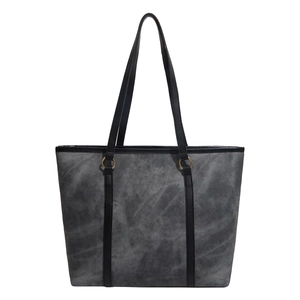 Classic gray tote bag with marble texture and black straps for professional women