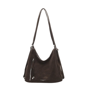 Borsa a spalla vintage marrone scuro opaco con grande capacità e vari cinturini