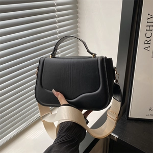Women Fashion Wave Flap Crossbody Bag PU Leather Handbag With Adjustable Wide Strap Gold Hardware Daily Shoulder Bag